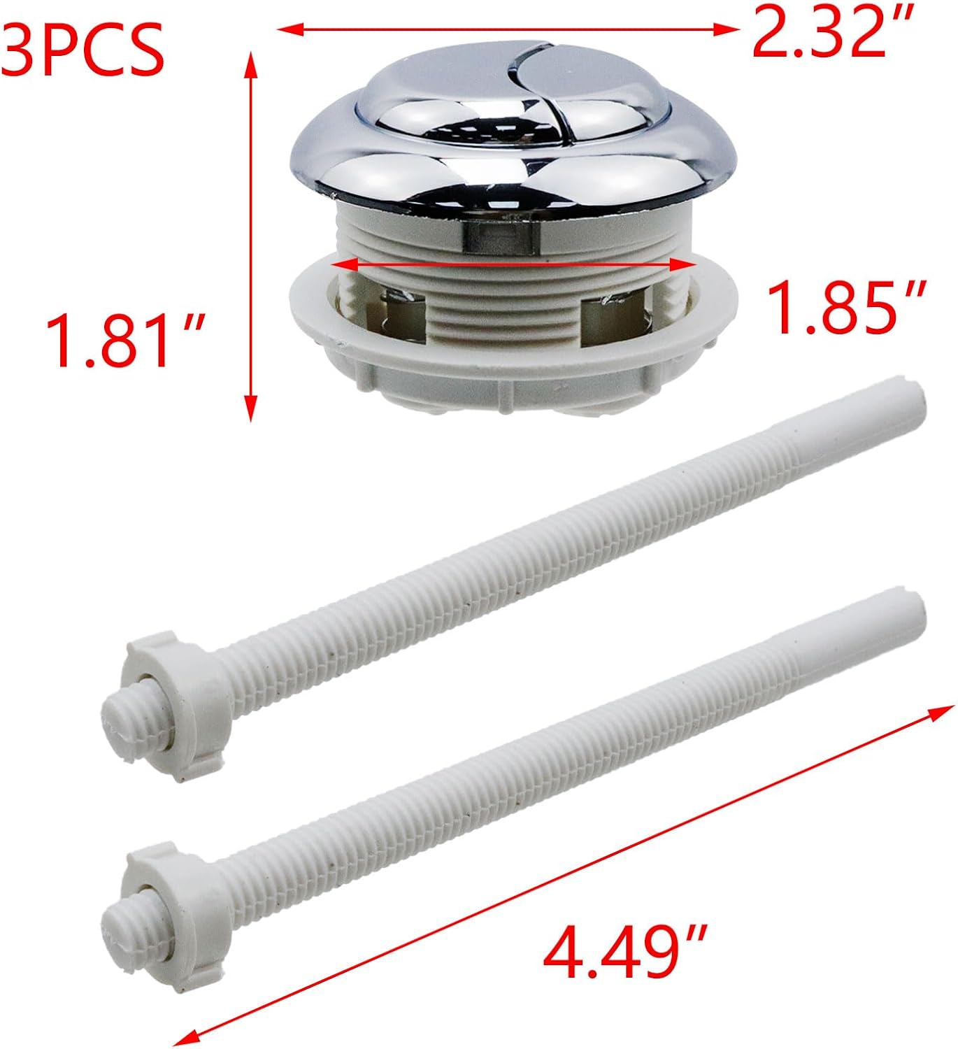 T Tulead Dual Push Flushing Toilet Button Fit for 48-55mm Toilet Tank Button with Thread Plastic Round Silver