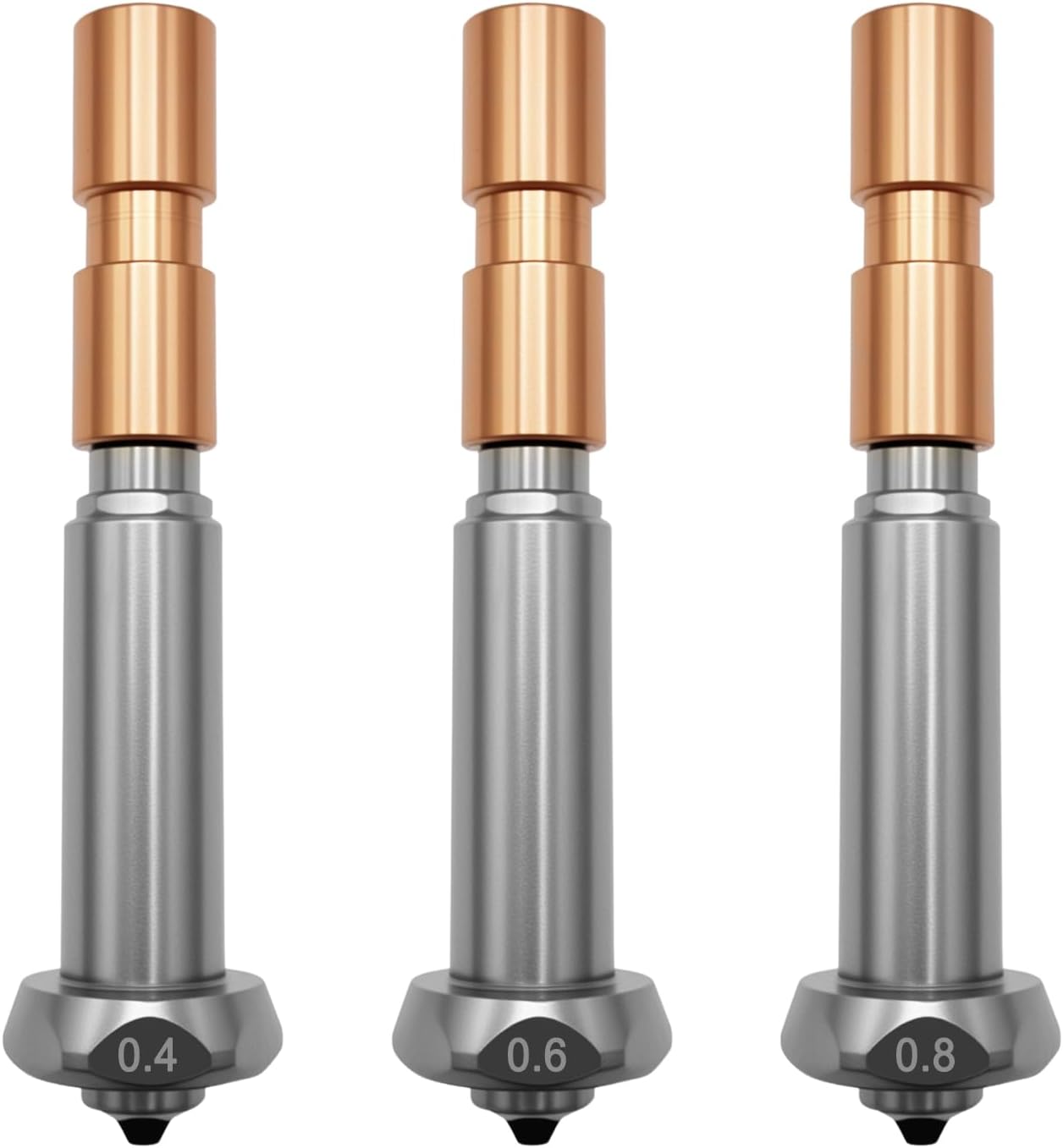 3PC 0.4mm 0.6mm 0.8mm Upgrade Nozzles for Kobra 3 Max, Quick-Swap Hardened Steel Integrated High Speed Throat Tube Nozzles for 3D Printer Anycubic Kobra 3 Max