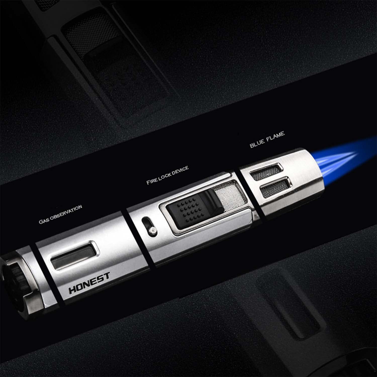 Lot de 4 Briquets Torche à Double Jet Au Butane Rechargeable avec Stylo à Flamme Continue à Fenêtre Visible, Excellents Cadeaux et Outils pour Hommes (sans Gaz)