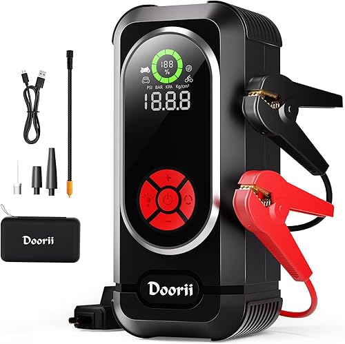 Arrancador portátil para automóvil con compresor de aire, paquete de batería de arranque de 150 PSI 3000A (10.0 L de gas8.0 L diesel), caja de