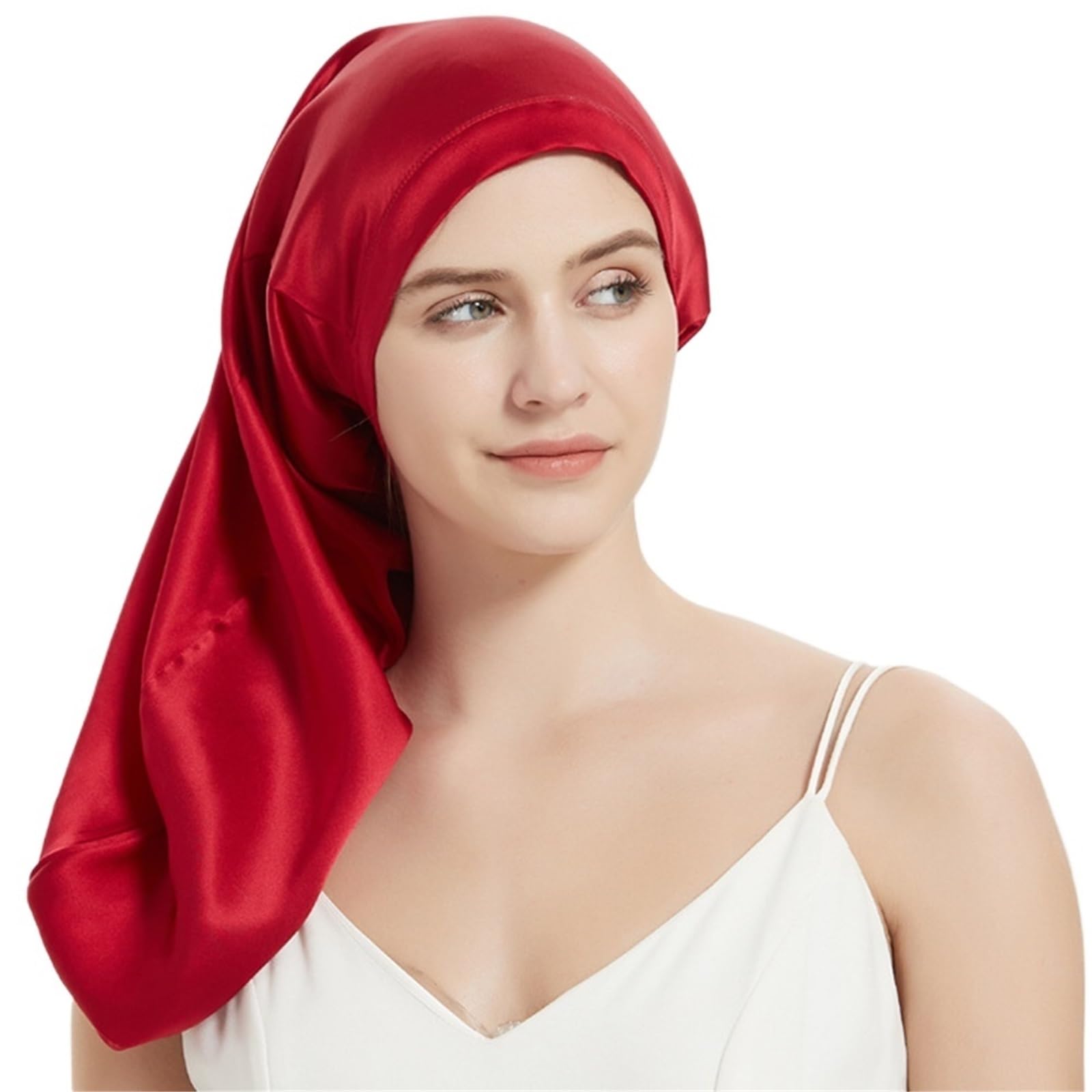 Gorro de Dormir de Seda Gorro de dormir seda for cabello largo, mujer, el cuidado del, 60 x 33 cm(Red)
