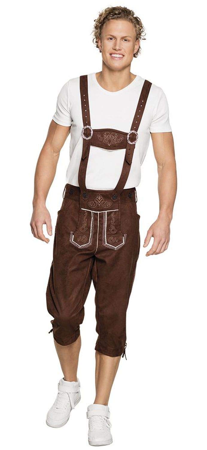 Boland 54277 – Leather trousers Jan calf length, brown trousers in leather look, Bavarian costume, folk festival, costume, carnival, theme party