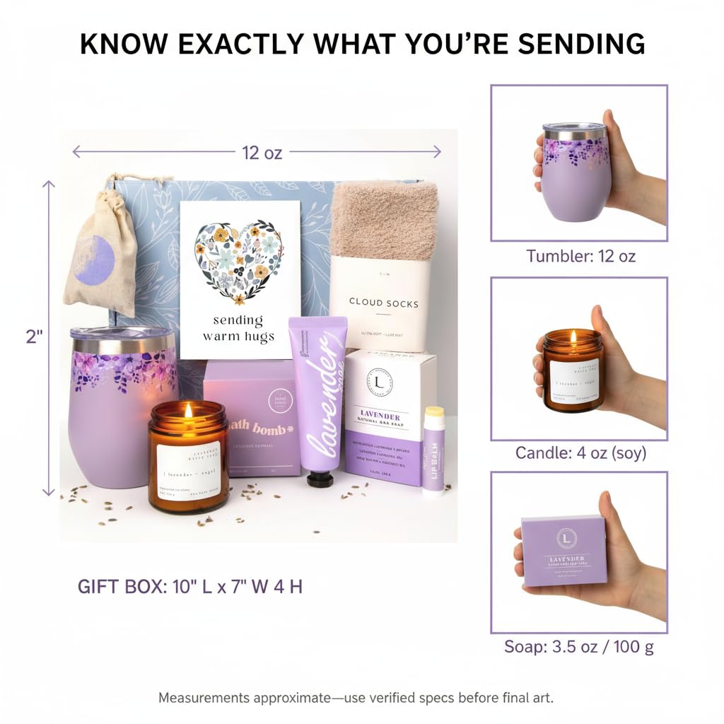 Unboxme Lavender Spa Gift Set for Women — Mother’s Day Gifts with Scented Candle, Bath Bomb, Hand Cream & Wine Tumbler | Self Care Gift Box for Mom