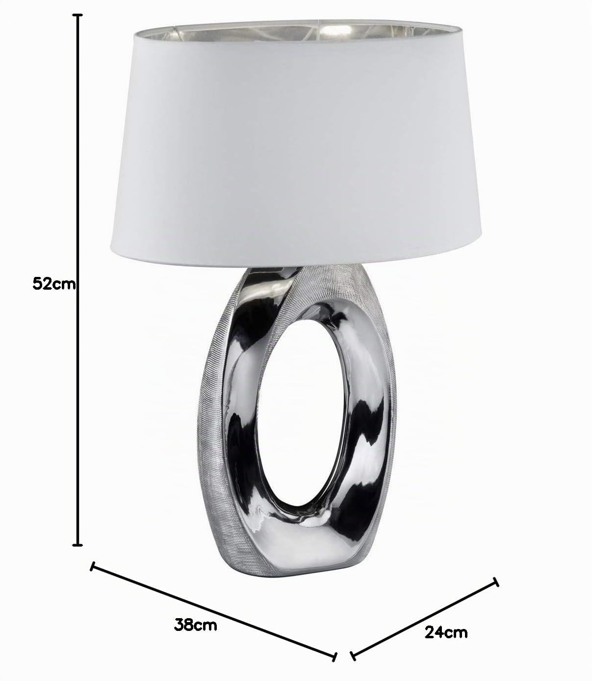 Reality Leuchten Taba R50521089 Tischleuchte, Keramik, Stoffschirm Weiß/Silberfarbig, Höhe 52cm