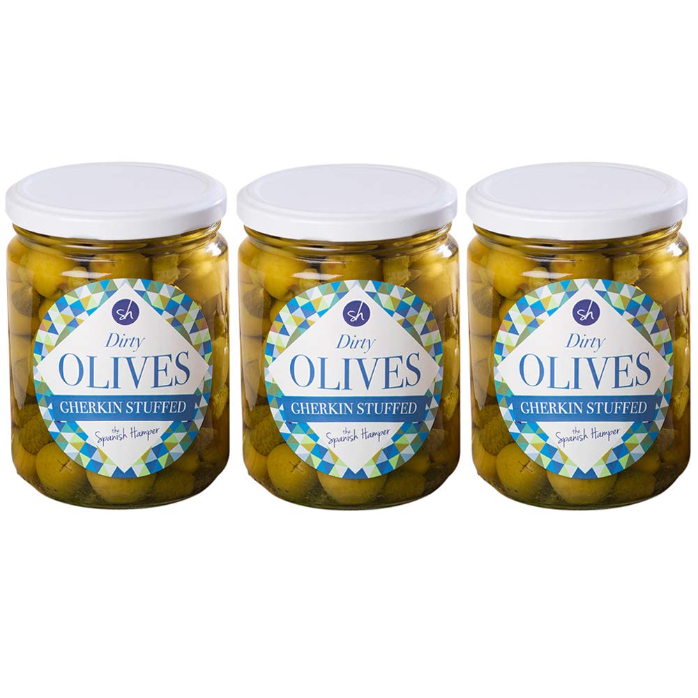 Set of 3 | 665g Each | Dirty Olives Stuffed with Baby Gherkin Stuffed | Firm Texture | Plain Dressing Pickled Delight |