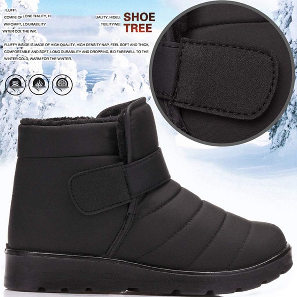 MIOKE Women's Waterproof Winter Snow Ankle Booties Lightweight Warm Fur Hook-and-Loop Rain Snow Short Boots