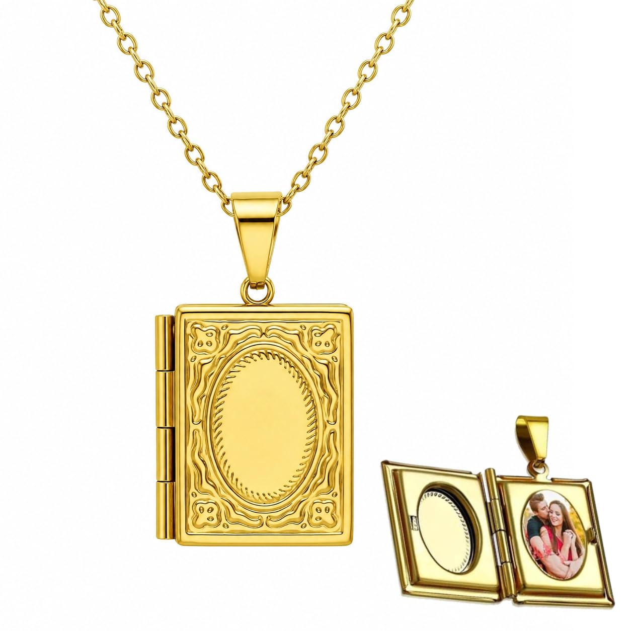via mazzini No-Tarnish No-Fading Stainless Steel Gold Plated Book Style Photo Locket Pendant for Men and Women (NK0864) 1 Pc-picture-15