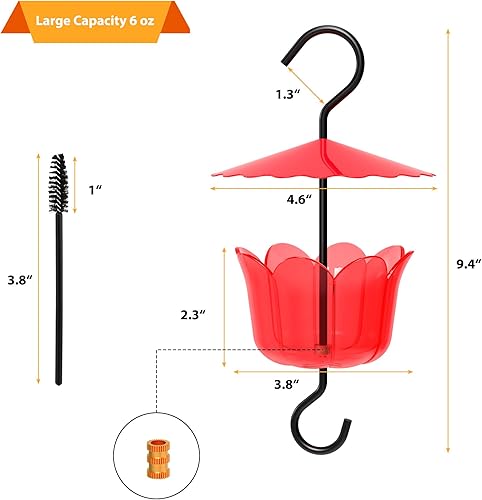 Miniatura 39 de Foso de hormigas para comederos de colibríes, comedero de colibríes para ganchos colgantes al aire libre, 1 ganchos con 1 cepillo, rojo Plástico