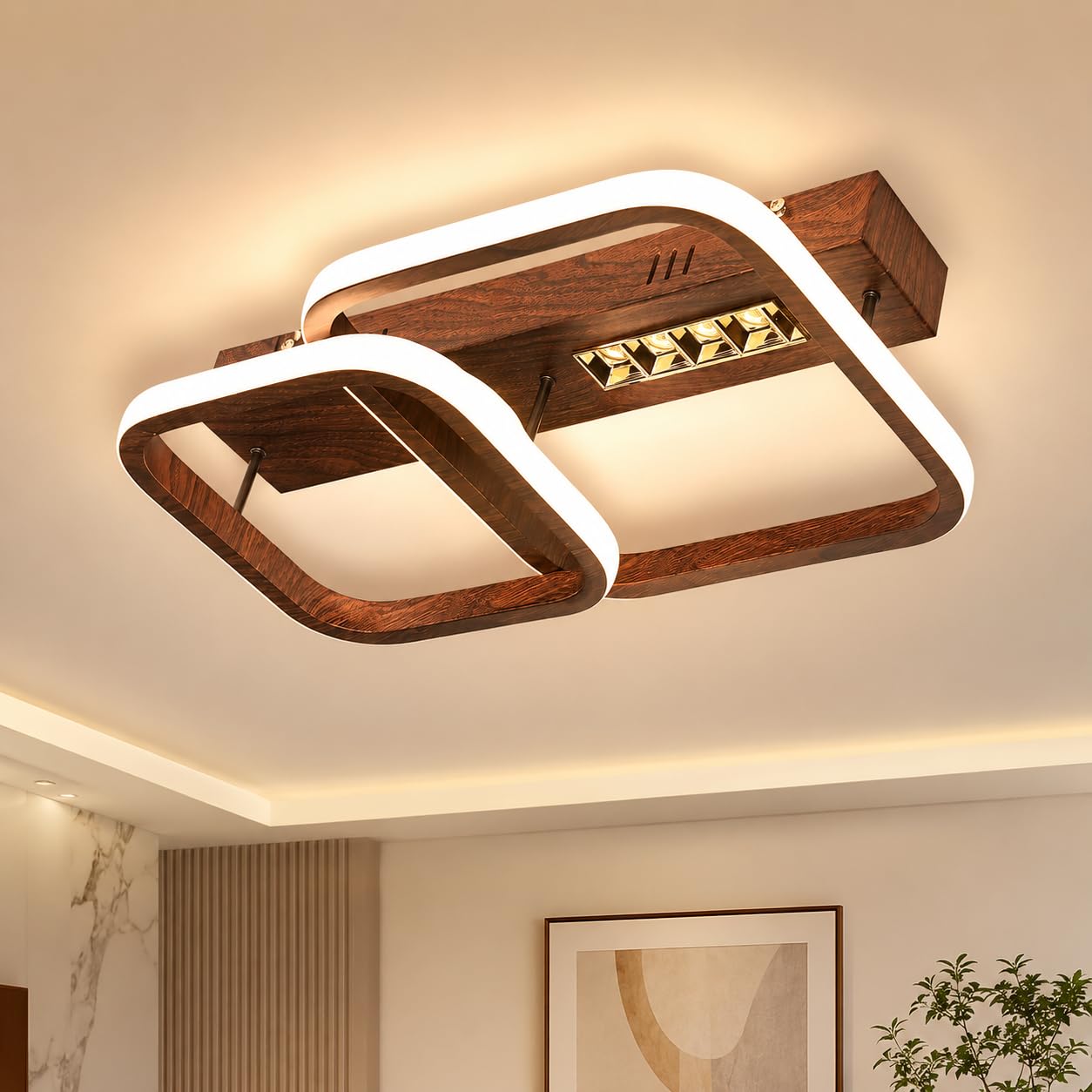 Smartway® Ceilora Modern Ceiling Light with Laser COB | Wood Finish | 3 Color Modes (Warm/Neutral/Cool White) | Decorative LED for Home, Office & Living Room | 1-Year Warranty-image-49