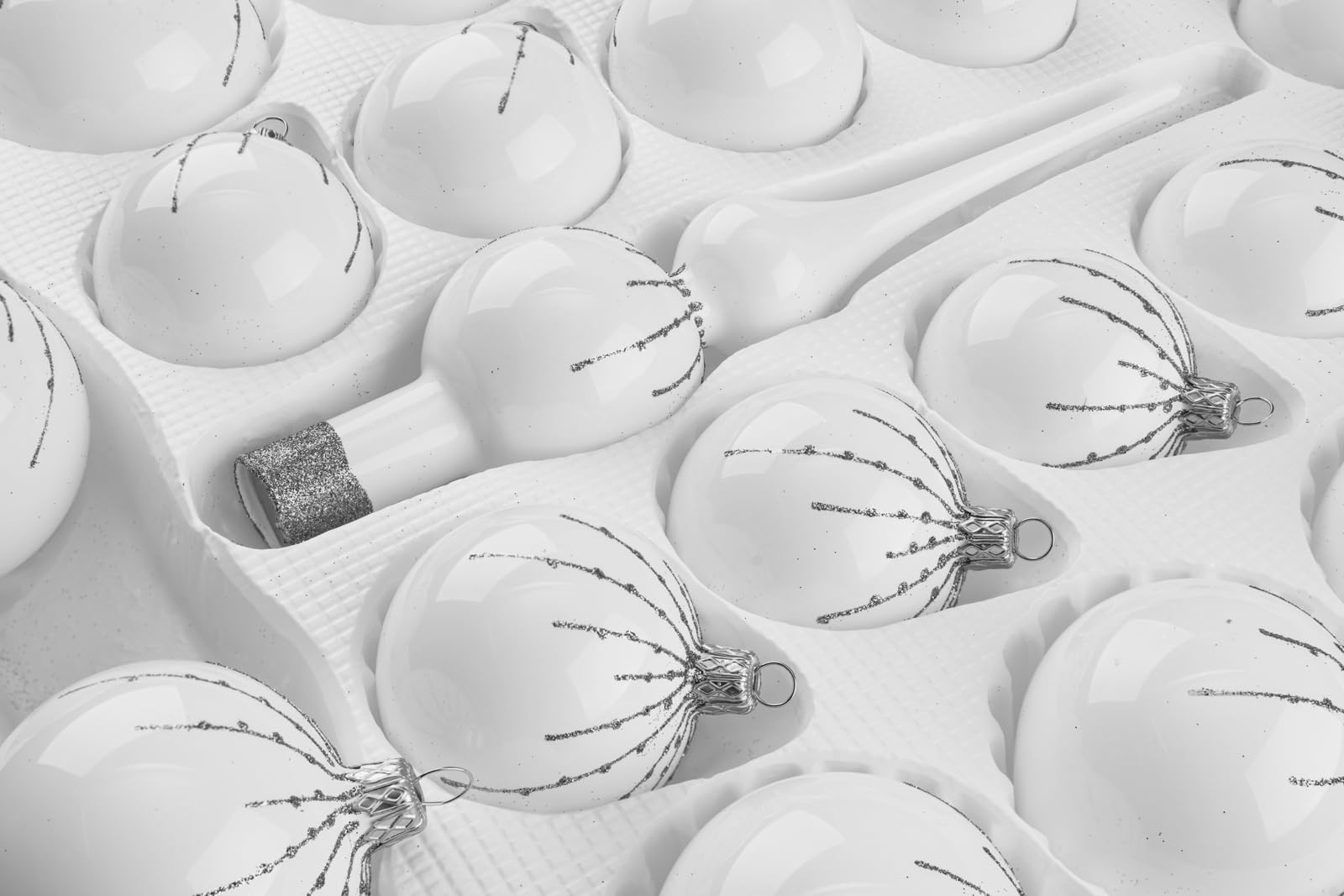Lot de 39 boules de Noël en verre brillant blanc et argenté - Décoration de Noël