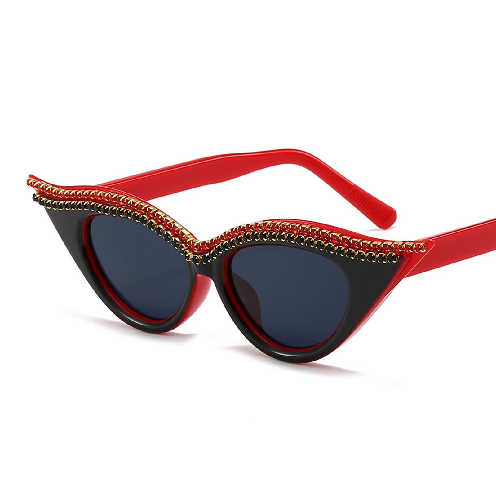 Fankexi Women's Red Cat Eye Diamond Sunglasses Retro Rhinestones Sunglasses Crystal Jeweled Bling Cateye Polarized Eyewear Uv400 Protection,
