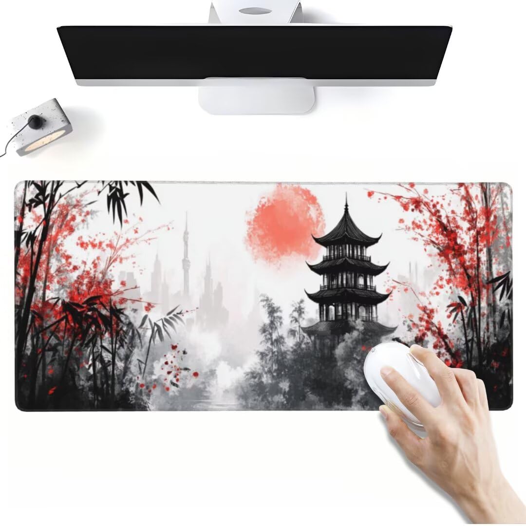 Tapis de Souris Bambou Forêt Tapis de Souris XXL, Extra Grand Tapis Souris Gamer XXL Tapis de Souris Gaming Mouse Pad avec Base Atidérapante pour Maison/Bureau/Gamer (1000 x 500 x 3 mm, Paysage)