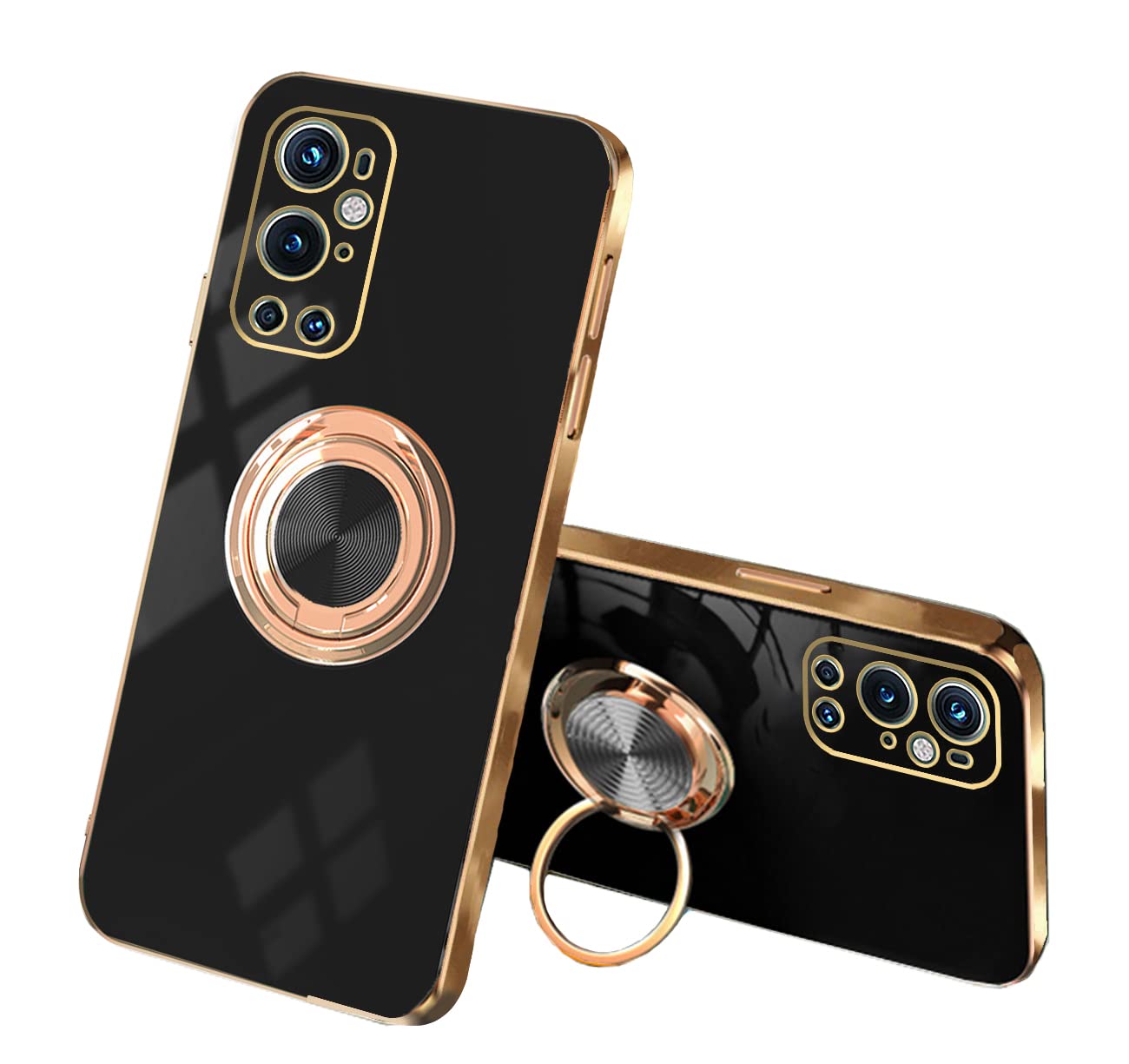 Compatible with OnePlus 9 Pro Case Silicone Shockproof Phone Cases for OnePlus 9 Pro Anti-Scratch Cute TPU Protective Case with Ring (OnePlus 9 Pro, Black)