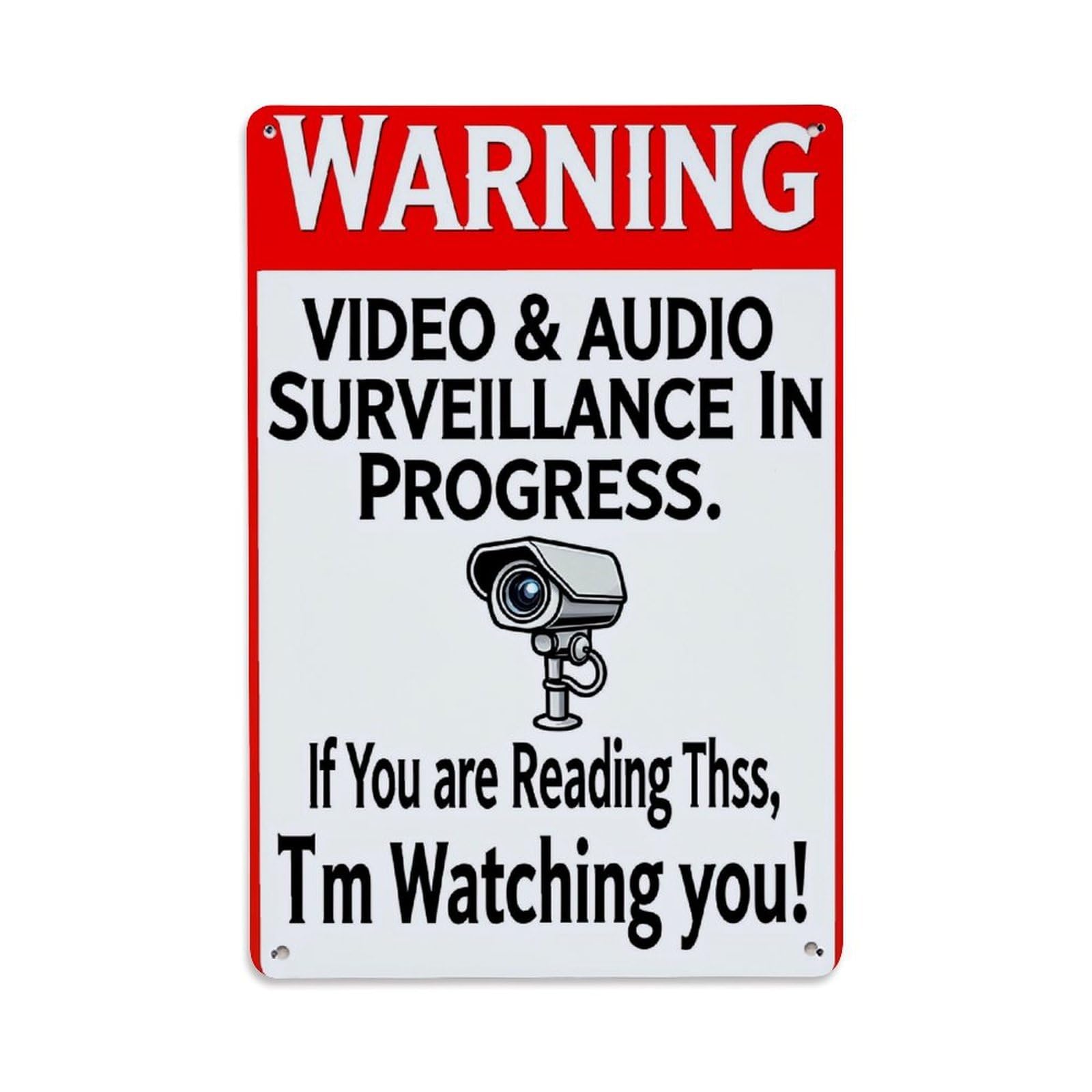 Warning Video Audio Surveillance Sign Retro Metal Tin Sign, Vintage Decor Art Poster for Bar, Home, Man Cave, Kitchen, Laundry Room Gift 8x12Inch