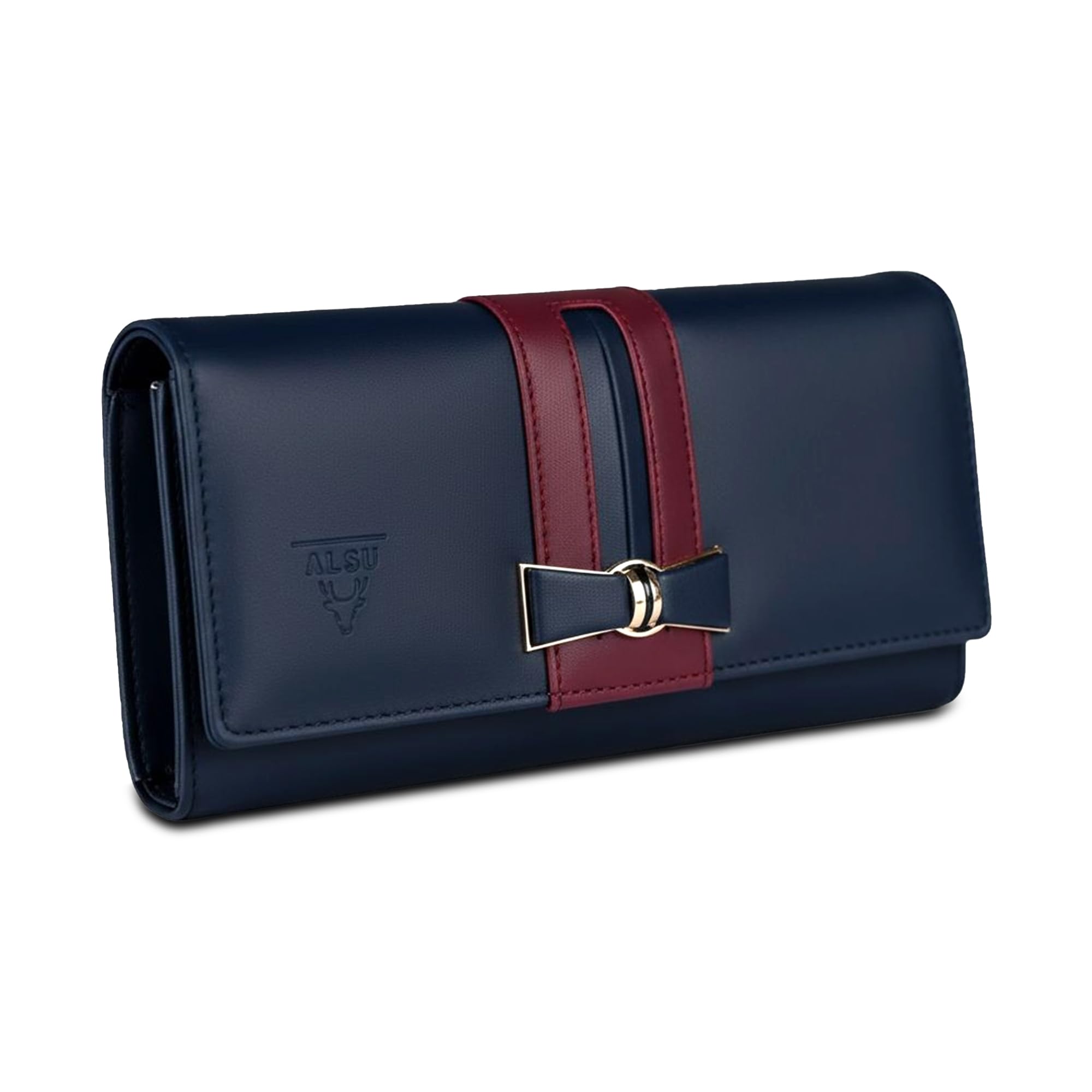 ALSU Women's Premium PU Leather Wallet Hand Purse | Multi-Compartment Clutch Purse with 6 Card Slots, Coin Pocket & Zipper Closure (Blue)