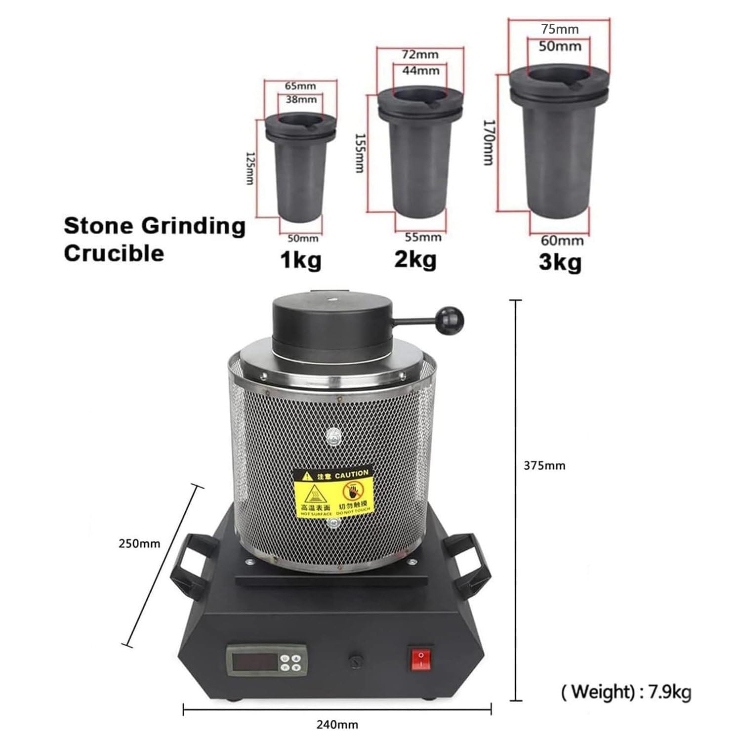 Four de fusion pour métal électrique, machine de four de fusion d'or numérique, four de fusion de creuset en graphite 1150 °C, module PID électrique de four de fusion 1500W, four de fusion,Red-2KG