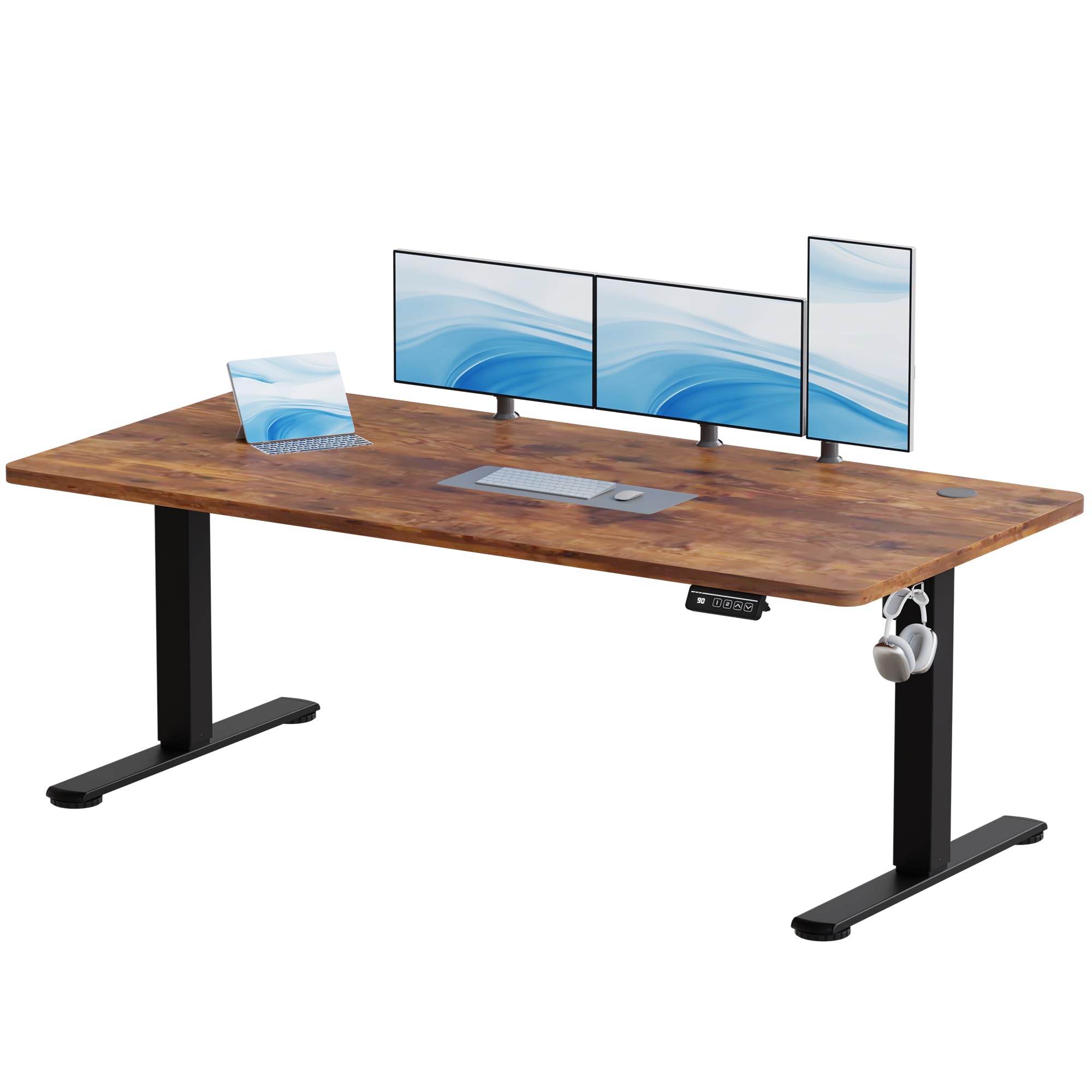 JUMMICO Electric Standing Desk Height Adjustable 180x80cm Sit Stand Table with Backpack Hook and Memory Smart Panel, Home Office,Rustic Brown โ image 1
