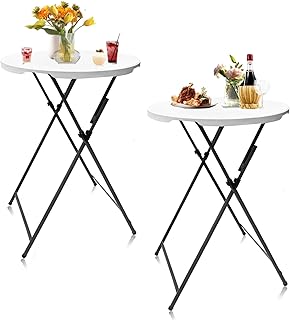 32in Round Folding Cocktail Table High Top-Tall Bar Table with Detachable Legs, Portable Bar