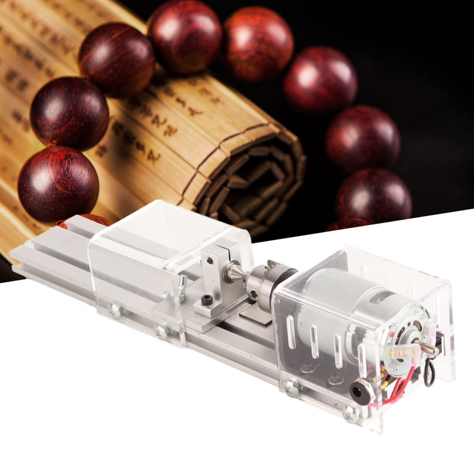 Alvinlite Tour Miniature 12-24VDC Mini Tour à Bois Machine Bricolage Travail du Bois Miniature Bouddha Perle Tour Rotatif Perles en Bois Bracelet Traitement Métal Machine-Outil(EU220V)