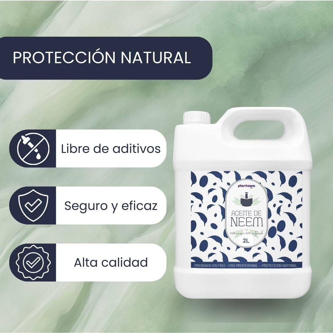 PLANTAWA Aceite de Neem 2 litros | Solución Multiusos | Fácil Aplicación y Máxima Eficacia | Uso en Interior y Exterior | Procedente del Árbol Azadirachta | Origen natural