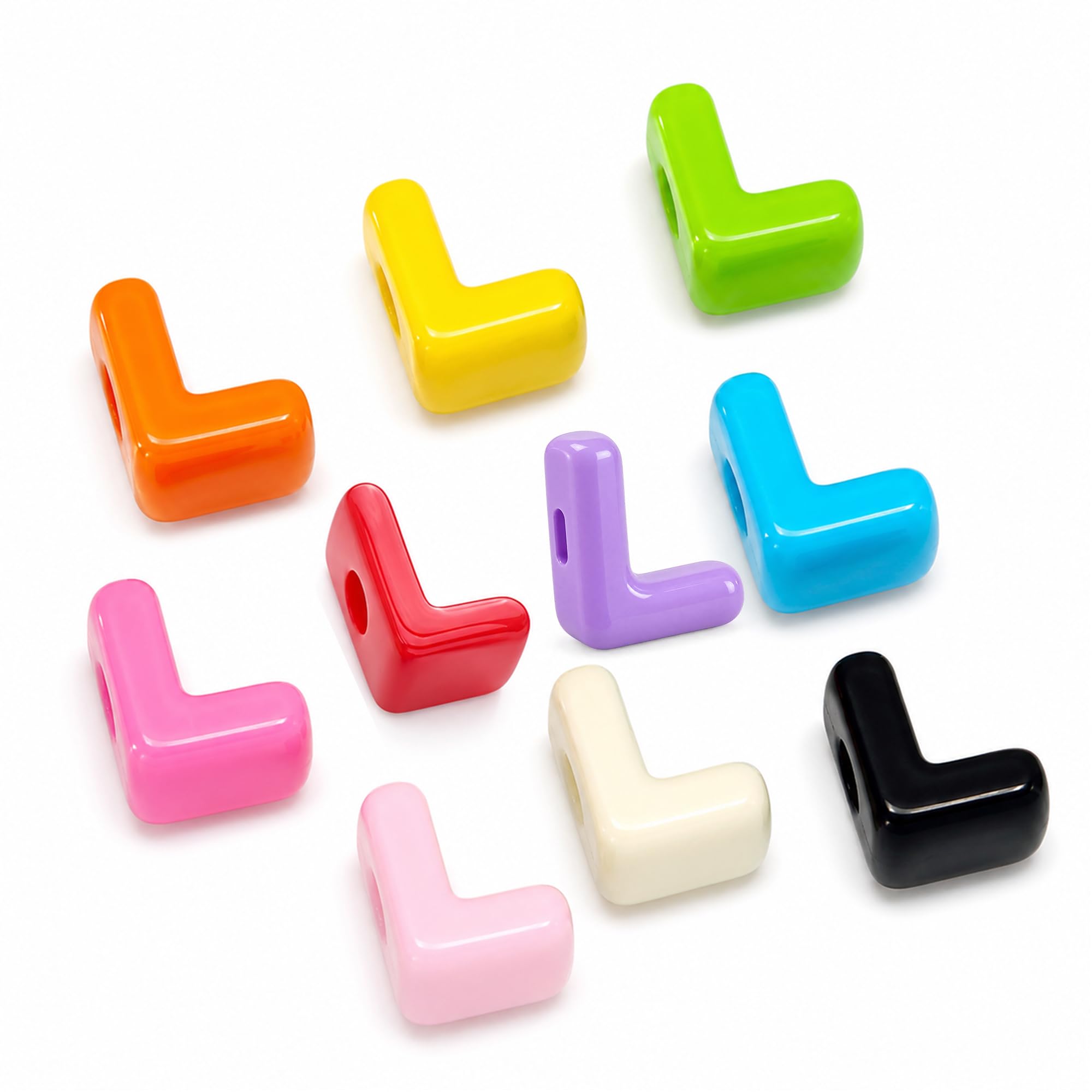 Letter Beads, 10pcs Alphabet Beads, Large Acrylic Letter Beads with 6mm Holes for Bracelet Making, Jewellery, Keyrings and Craft Projects (10-Colour Mix, Letter L)