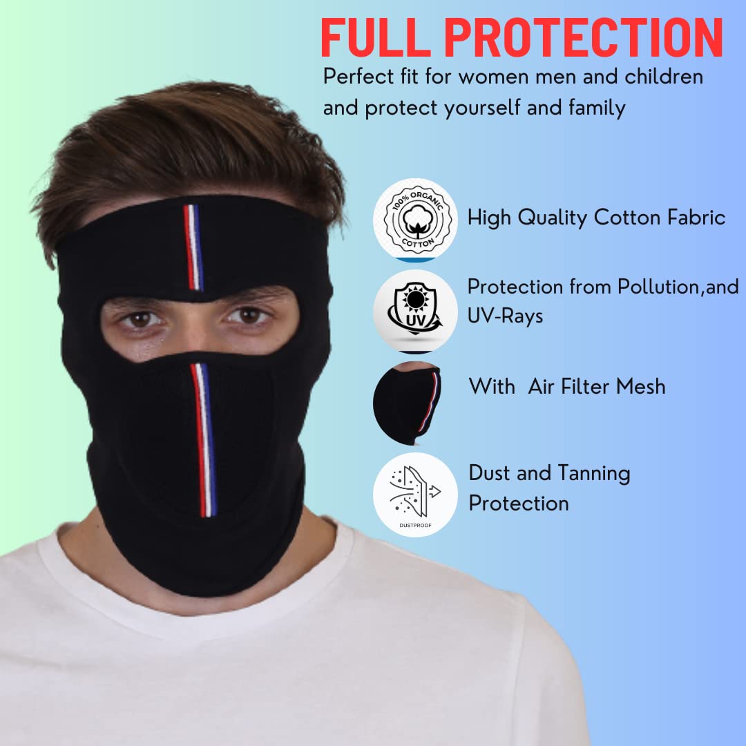 SOUL eTHICS Air Filter Mesh Breathable Pure Cotton Summer Full Face Mask for Biker, Face Protection Mask, Summer Face Cover, Winter, Dust Protection Mask, Helmet Mask for Bikers (Black Plain Mask) 1