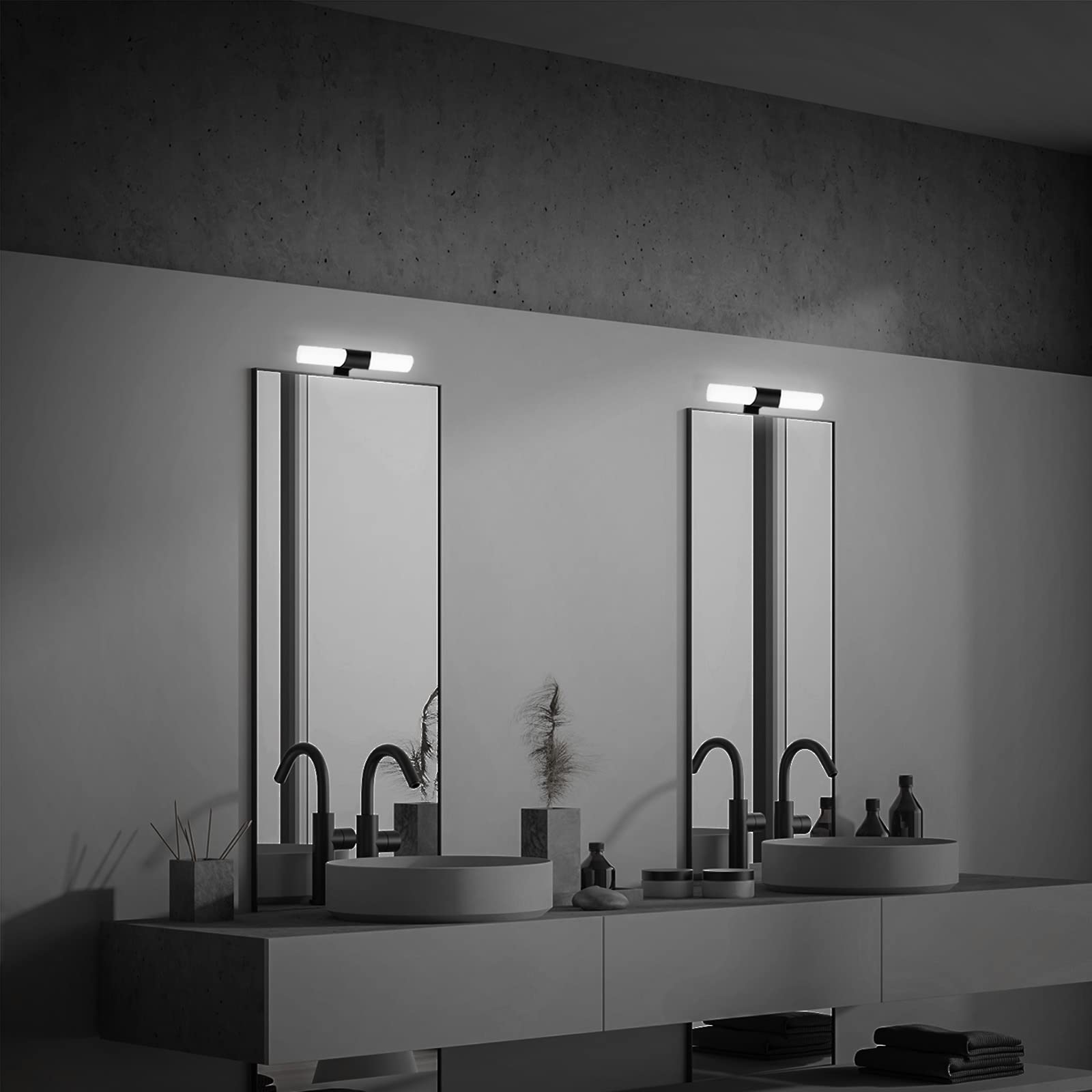 BRILONER Leuchten - LED Spiegelleuchte Bad, Spiegellampe Badezimmer, IP44, tralweiße Lichtfarbe, 7W, Schwarz, 32 cm, 2113-015