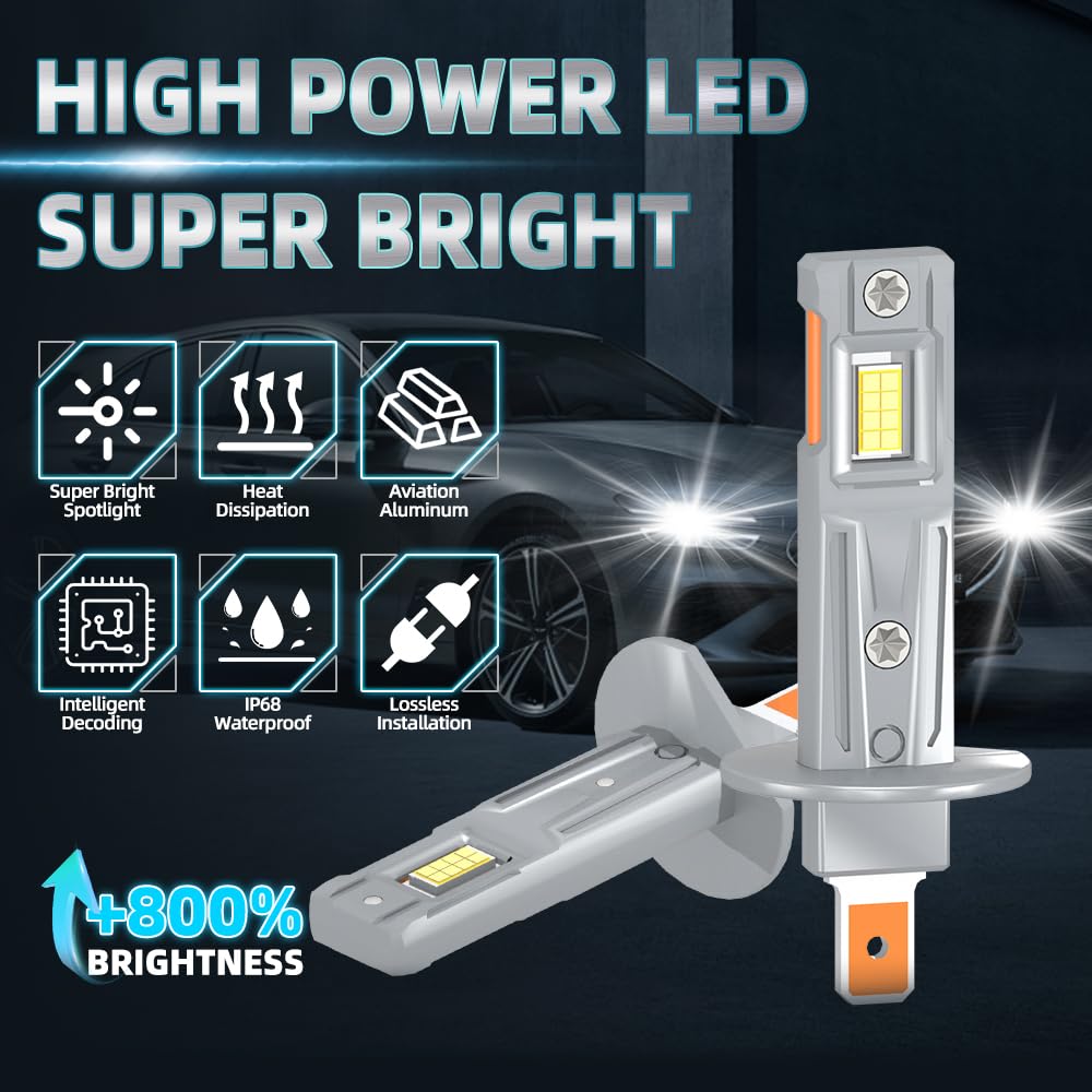 Lampadine alogene a LED per la guida notturna, 20000LM Fari LED per auto destrorse, 12V, 6000K Bianco, Abblaglianti H1, Anabbaglianti H7, For Ford Fiesta VI 2009-2017
