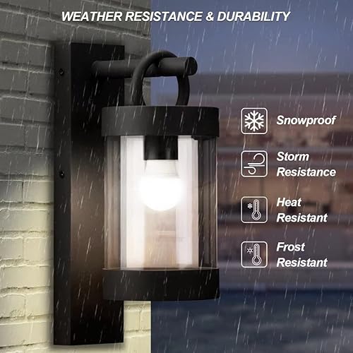 Miniatura 3 de Paquete de 2 lámparas de pared para exteriores con sensor de atardecer a amanecer, bombilla E26 (no incluida), lámpara de montaje en pared, aplique