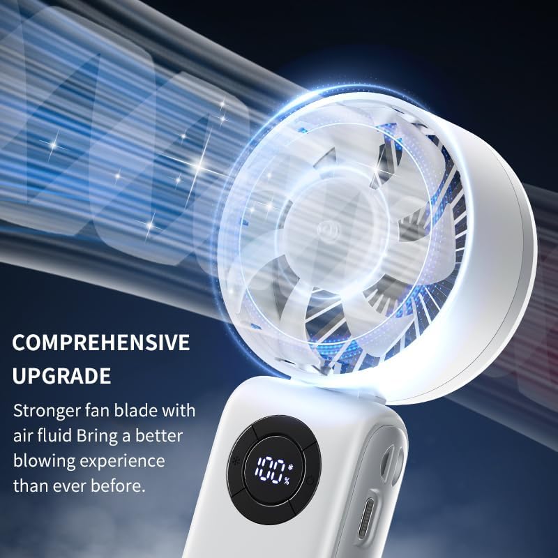 Portable Handheld Fan, 3 IN 1 Rechargeable Personal Fan with 5 Speed Wind, 4000mAh Battery, Digital Display, 90° Foldable Rapid Cooling Small Fan Desk Fan for Travel, Camping, Outdoor Sports - Image 3