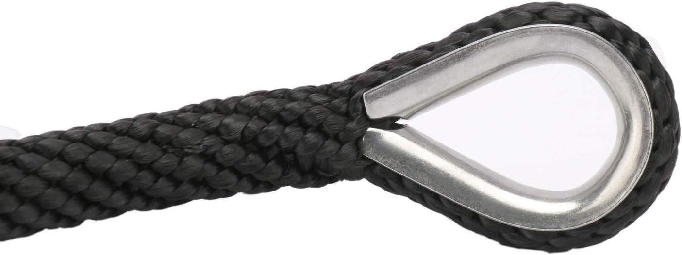 NovelBee 1/2" x 50' Premium Solid Braid MFP Anchor Line,Best Polypropylene Rope with Stainless Steel Thimble (Black)