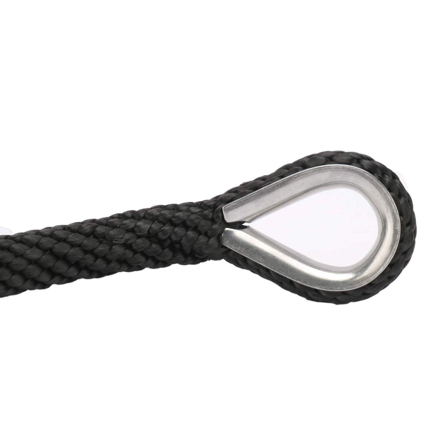 NovelBee Ligne d'ancrage multifonction tressée solide de qualité supérieure, meilleure corde en polypropylène avec dé à coudre en acier inoxydable 1/2" x 50', noir