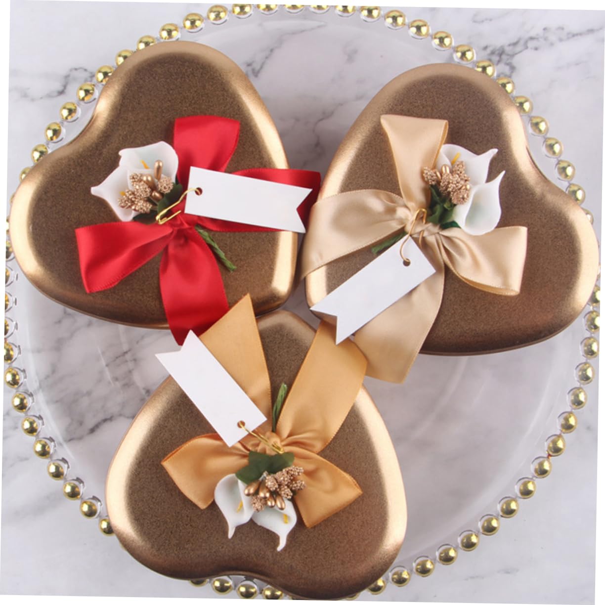 FOMIYES Scatole di per Caramelle e Biscotti a Forma di Cuore, Set da 12 Pezzi (piccolo, Medio,), Porta Dolcetti Riutilizzabile in Metallo Dorato, Confezione Regalo per Feste,