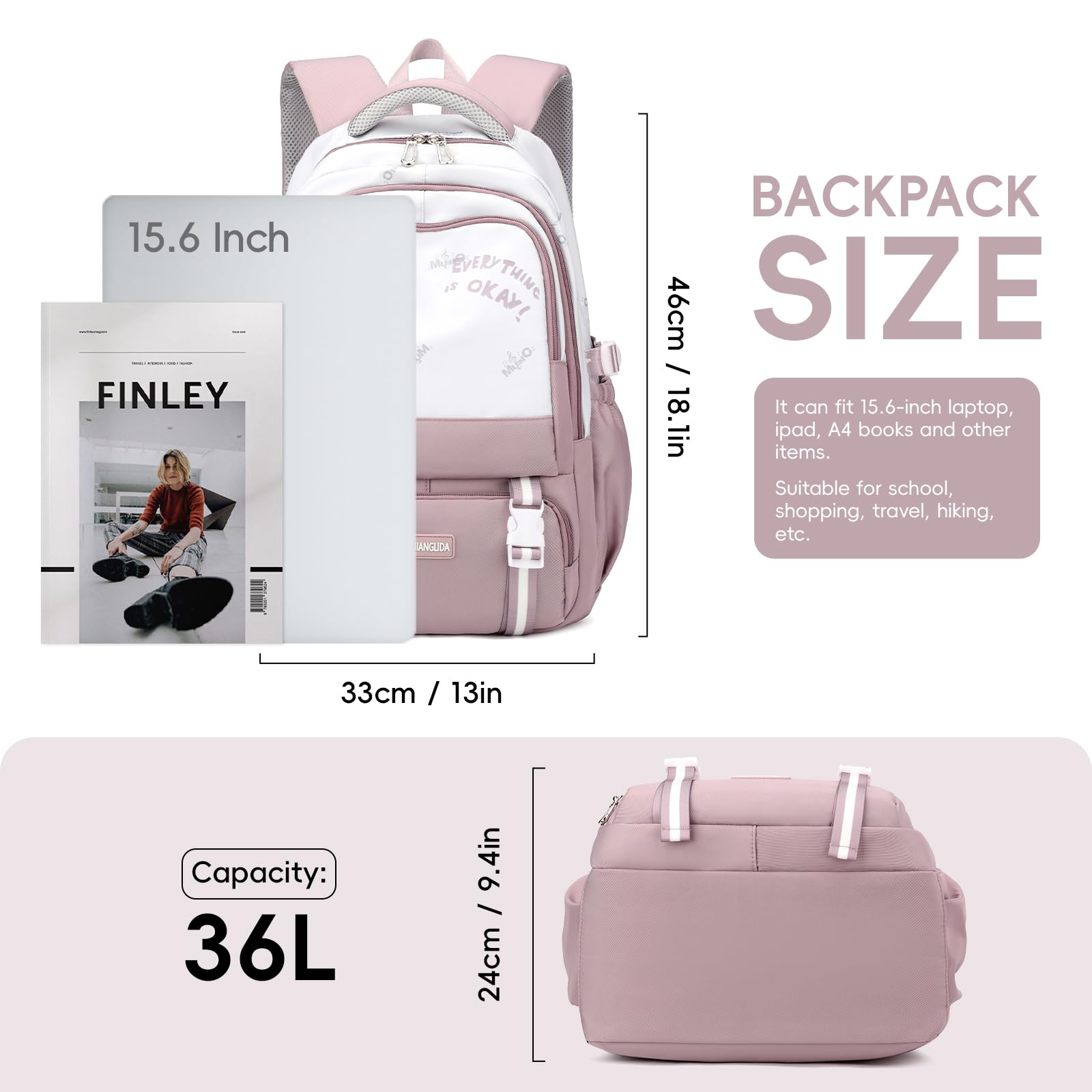Amythe Zaino Scuola Media e Superiore: Zainetto Moda in Nylon Impermeabile per Ragazze e Ragazzi, Ideale per Scuola e Tempo Libero - Zaini Porta PC per Giovani 10-22 Anni