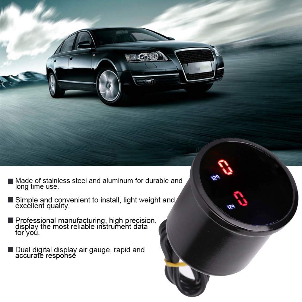 Luftdruckmesser, 2 in Druckluftmesser 52 mm DC 12 V Auto-PSI-Luftdruckmesser LED Doppel Digitalanzeige Air Ride Gauge Sensor Kit