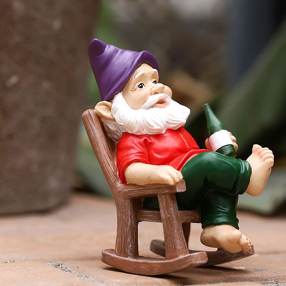 Estatua De Gnomo De Jardín Bebiendo En Una Mecedora, Divertidas Esculturas De Figuras De Jardín De Resina para Adornos De Césped Decoración Interior O Exterior, 12,5 Cm * 8 * 15 Cm