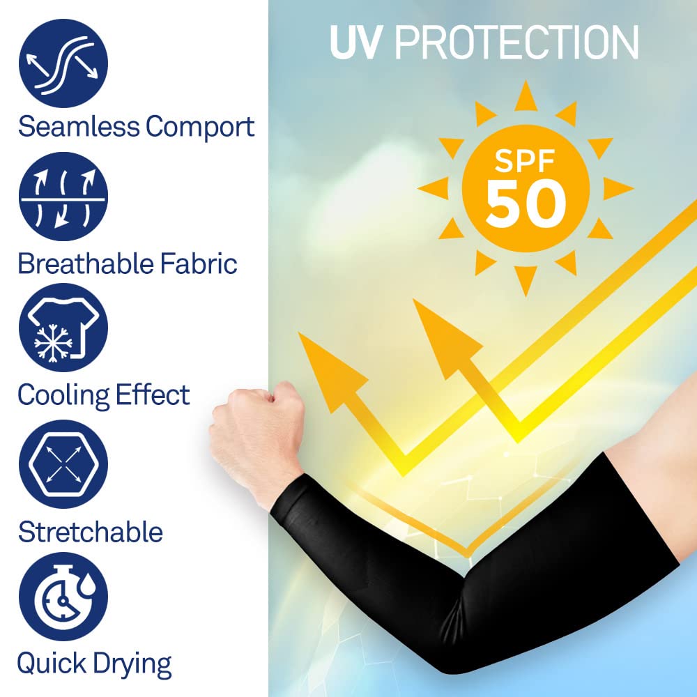 AH JOEAH Compression Arm Sleeve - UV Sun Protection Colling Sports Basketball Cycling Golf Tattoo Cover Up for Men Women White Free