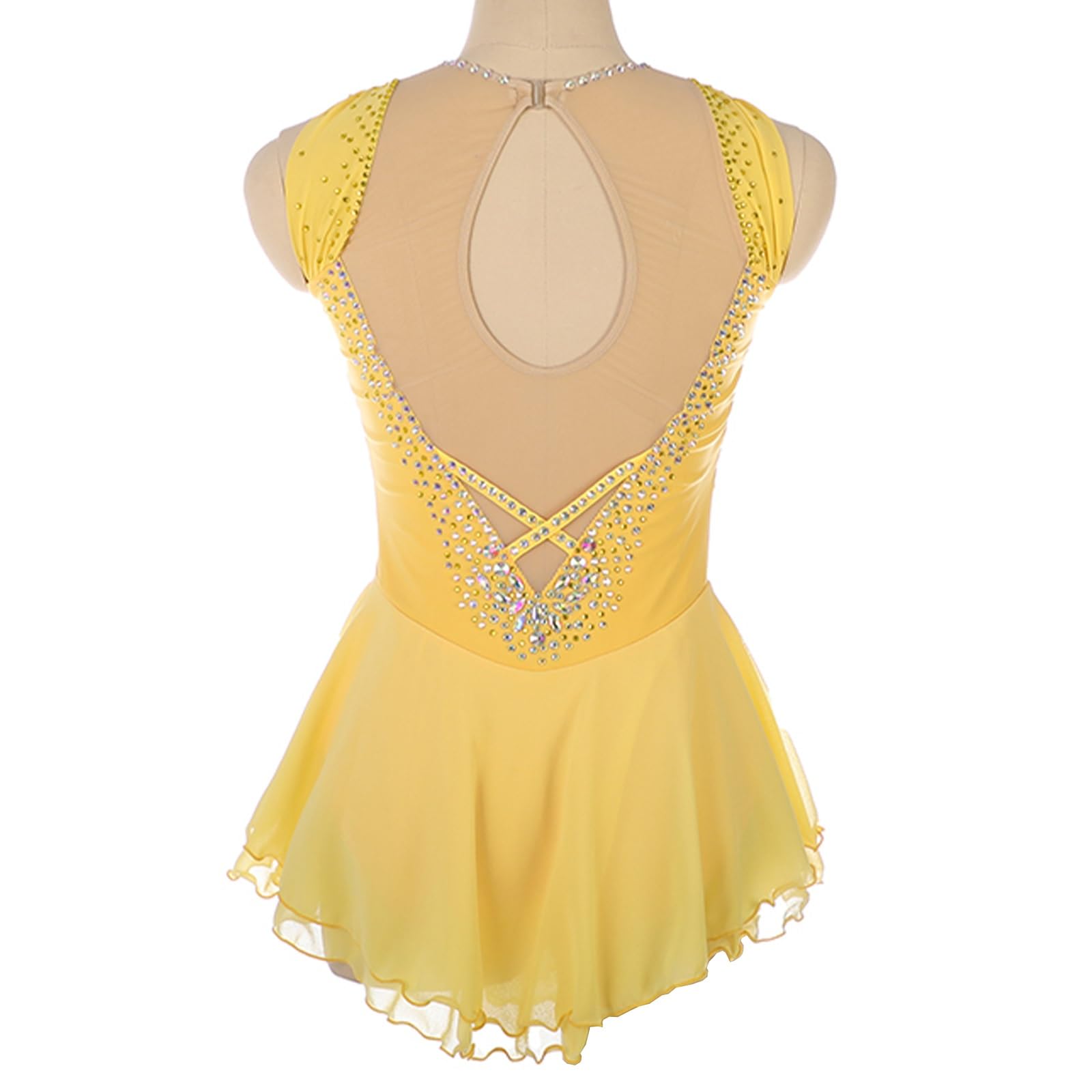 Vestido de patinaje artístico for niñas, elegante vestido de retazos con espalda abierta, trajes de baile de competición for mujer con diamantes de imitación