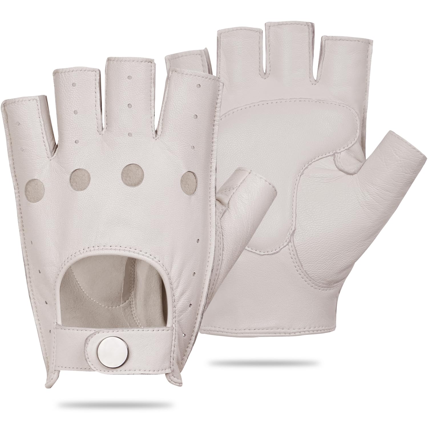 GSG Men's Fingerless Leather Driving Gloves, Half Finger, lambskin