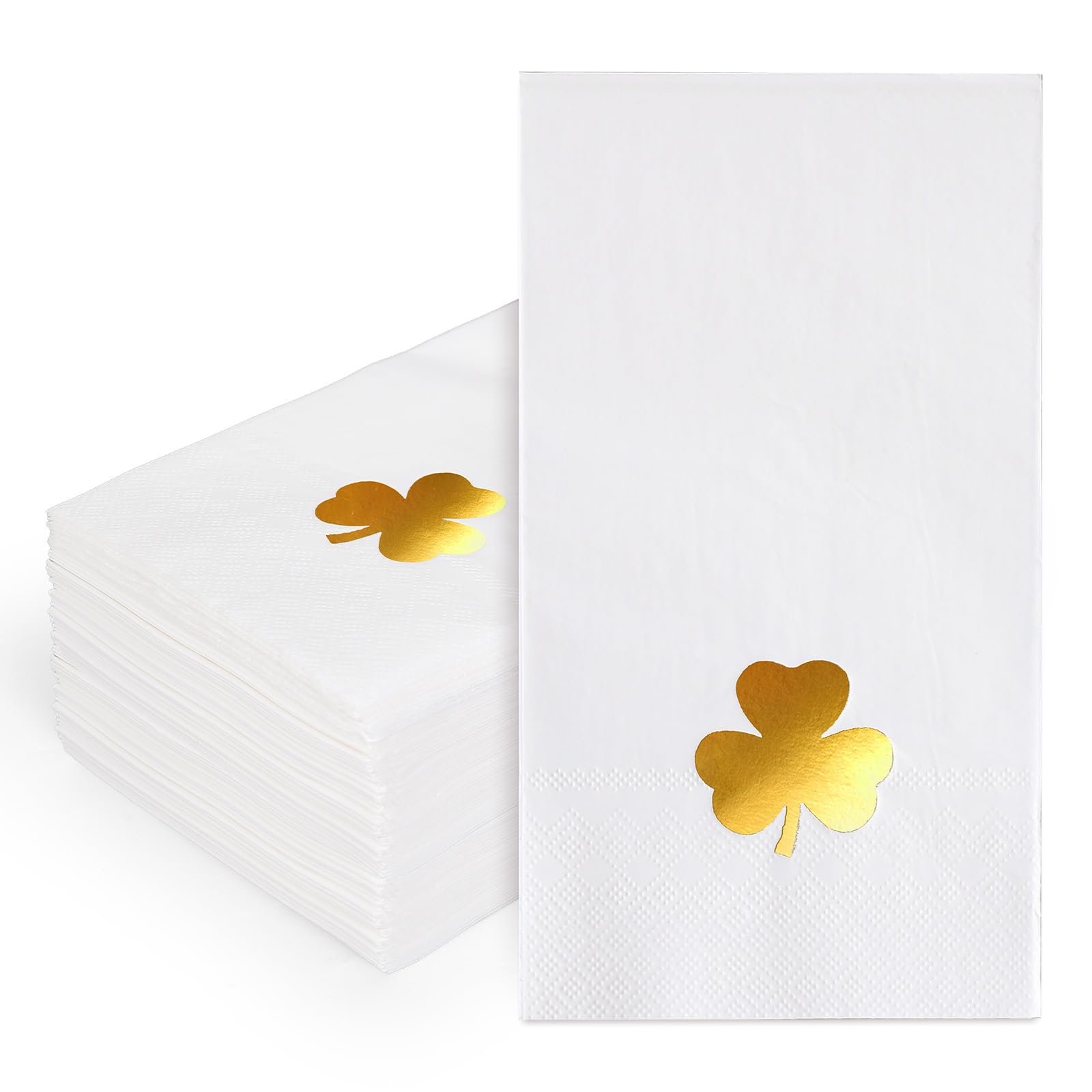 FYSUIMU 50 Pcs St. Patrick's Day Guest Napkins Foil Gold Shamrock Disposable Napkins Lucky Clover Dinner Hand Towel Paper Napkin for Bathroom Irish