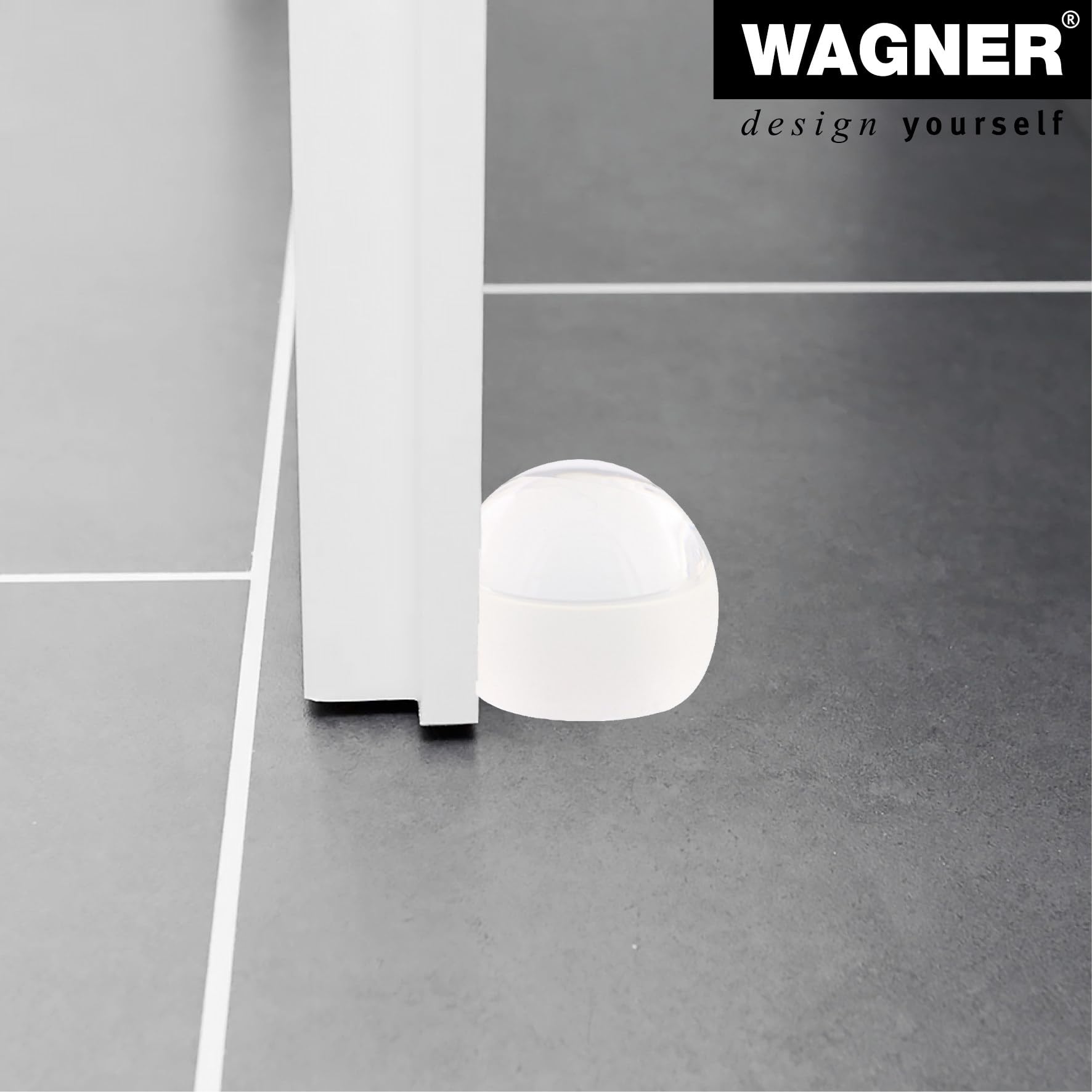 Wagner podłogowy stoper do drzwi CLEAR – Ø 45 x 40 mm, wysokiej jakości tworzywo sztuczne, przezroczysty, samoprzylepny, nie pozostawia śladów po usunięciu – 15522011