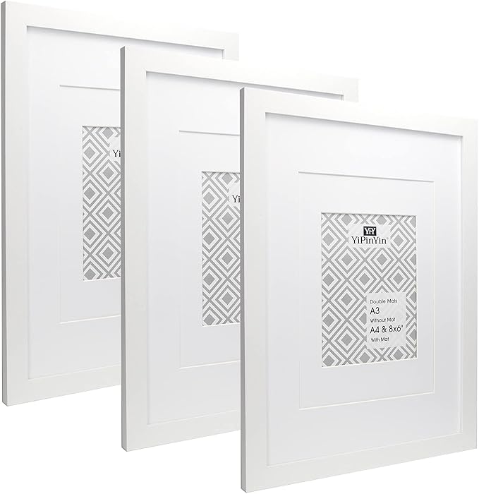 A3 White Photo Frames With Double Mounts for A4 & A5(8x6) Set Of 3, A4