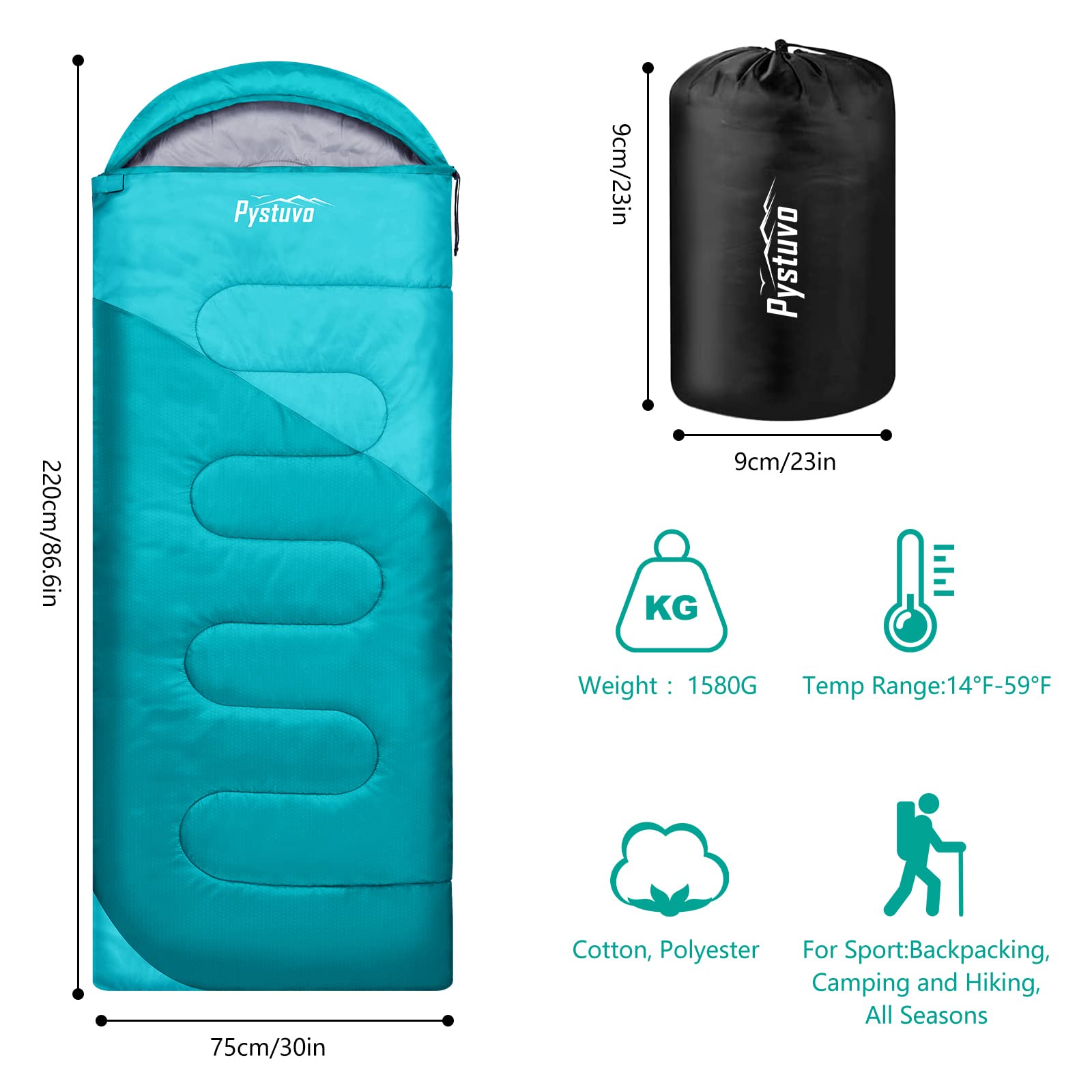 Pystuvo Sleeping Bag for Adults,4 Season Sleeping Bag,Lightweight,Waterproof Indoor & Outdoor Use,Comfortable Sleeping Sackfor Kids,Teens & Adults for Hiking,Backpacking and Camping,Blue - Image 2