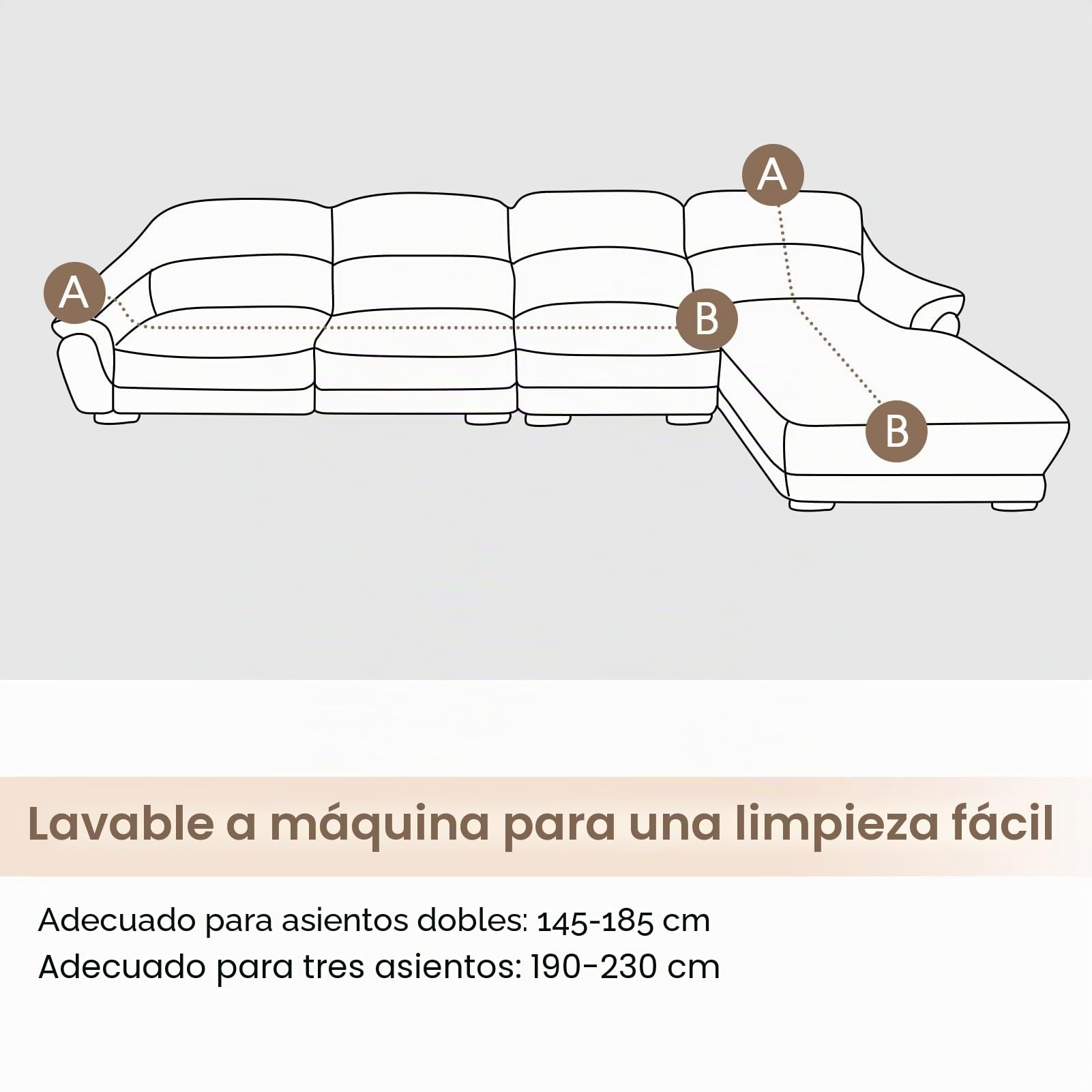 Funda para Sofa Esquinero, 3 + 2 Plazas Funda Elástica Cubre Chaise Longue, Forma de L, Protector Lavable de Poliéster.