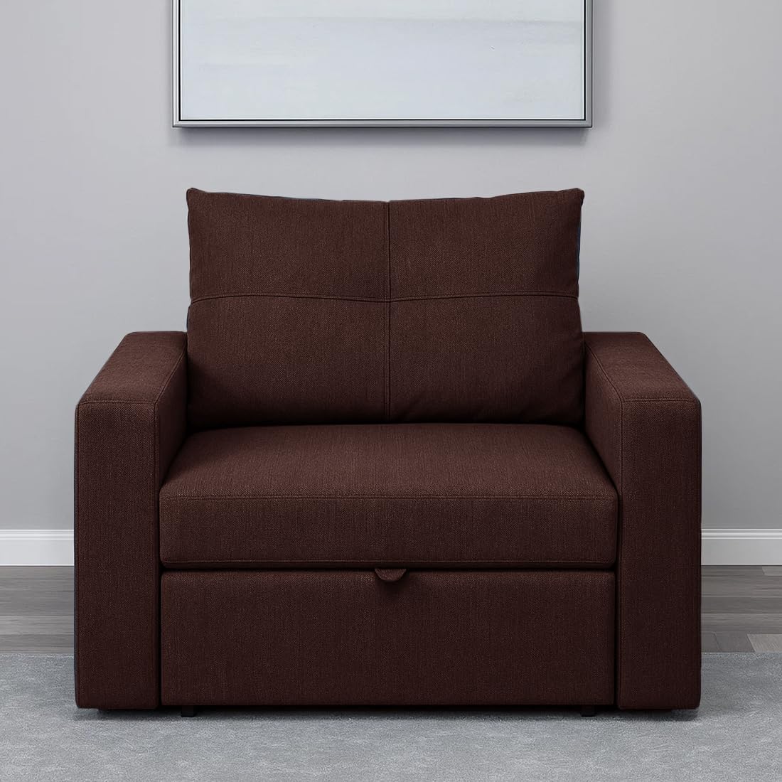 CASASTYLE Seria 1 Seater Pull-Out Premium Fabric Sofa Cum Bed Sofa Set for Living Room (Brown Fabric)-image-44