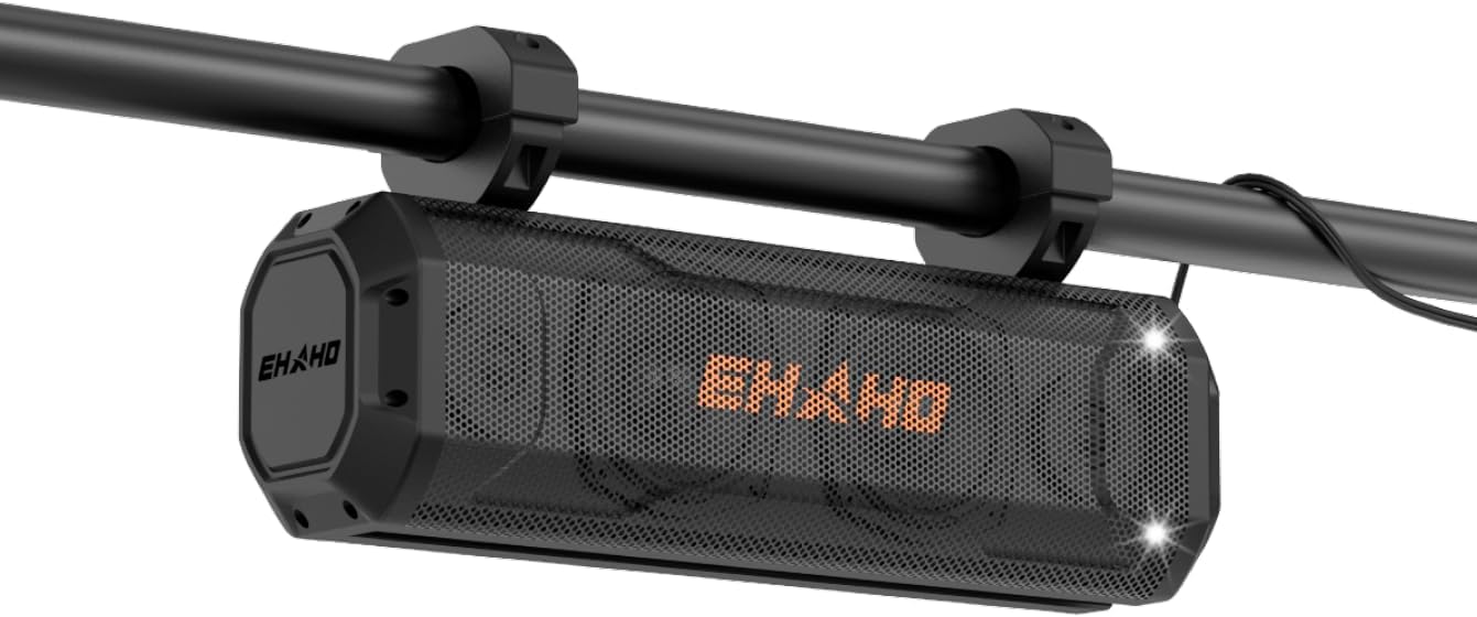 Ehaho 15 Inch 4 Speaker UTV Sound Bar, Bluetooth Golf Cart Speakers [with RGB & Strobe Light] IP66 Waterproof ATV Speaker Radio System, SXS SoundBar Compatible with Polaris RZR CFmoto Zforce Can-Am