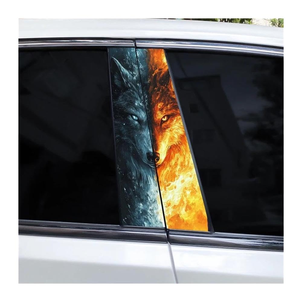 Decorative Items 2pcs Car Center B-Pillar Waterproof Sticker DIY Vinyl Decals Burning Wolf Car Sticker(Type A)