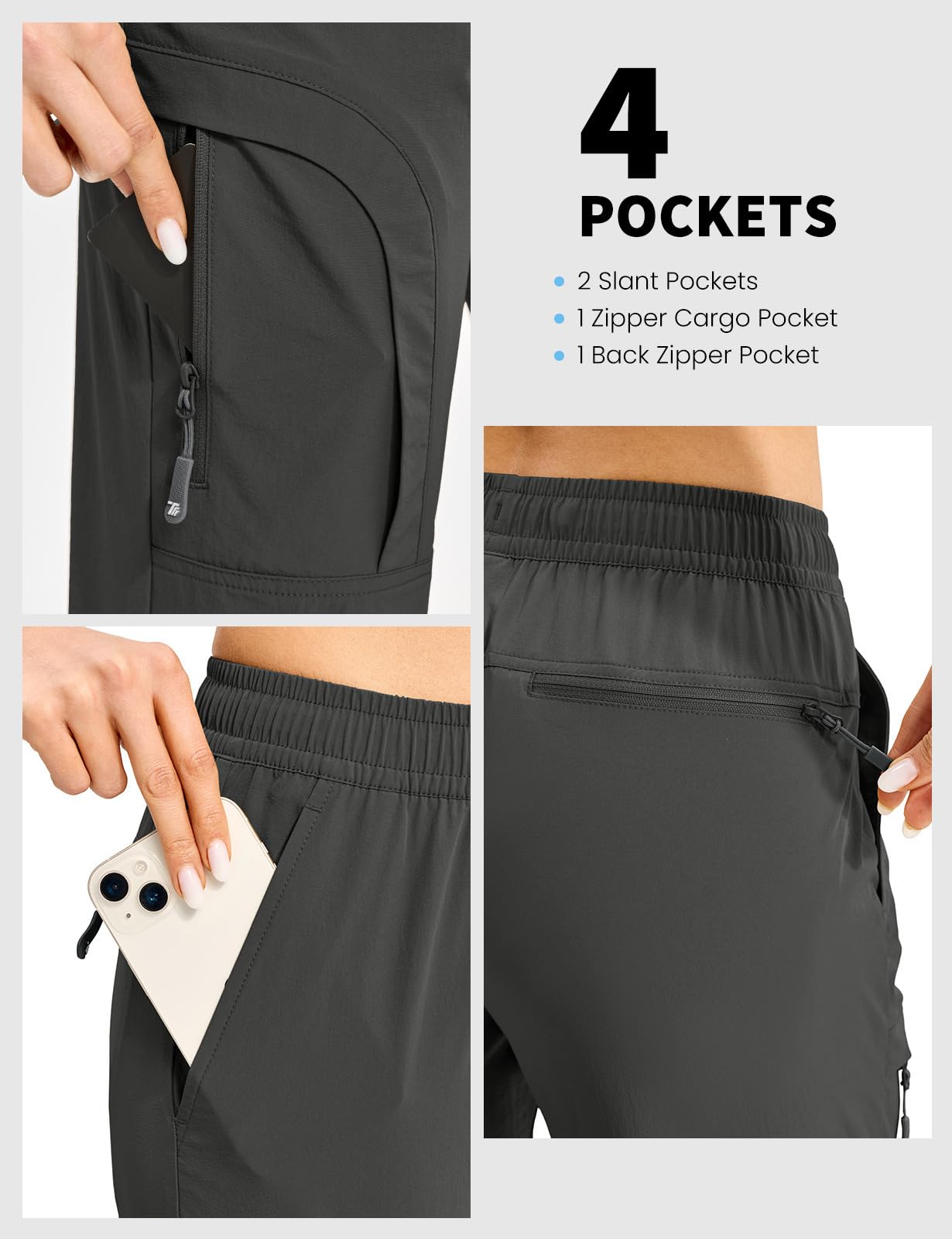 Rdruko Pantaloni da trekking da donna, leggeri, per attività all'aria aperta, traspiranti, lunghi, elasticizzati, funzionali