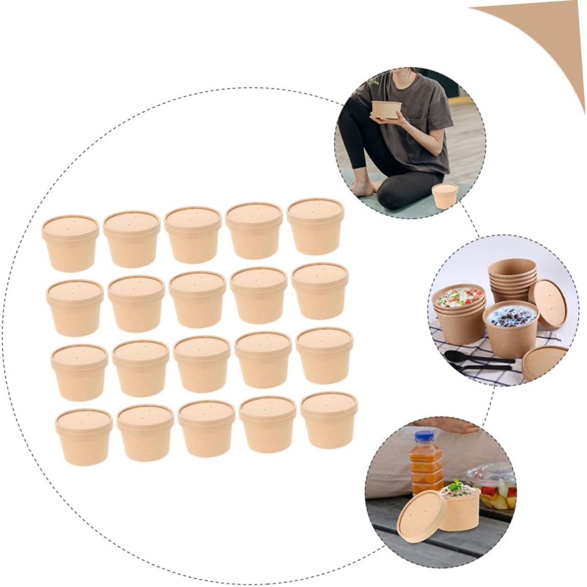 50 Pieces 8oz Kraft Paper Ice Cream Cups with Lids, Thickened Disposable Dessert Bowls for Homemade Ice Cream, Yogurt, Pudding, and Cold Soup Takeout Packaging
