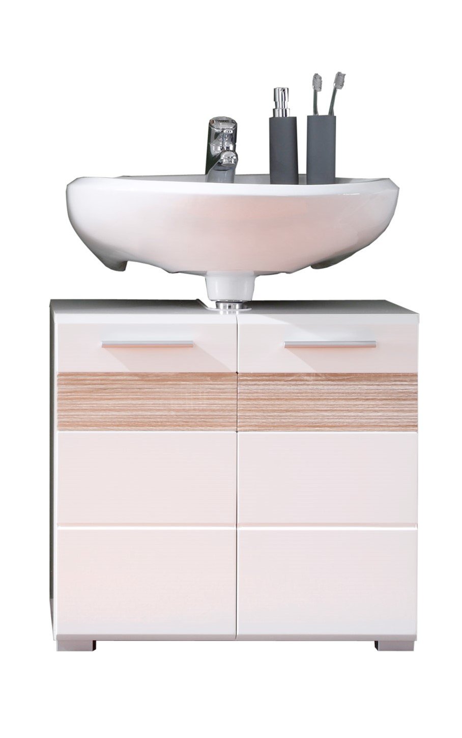 trendteam smart living 1280-301-41 Meuble sous lavabo Mezzo en chêne Clair Rugueux/Blanc ultrabrillant LxHxP 60 x 56 x 34 cm